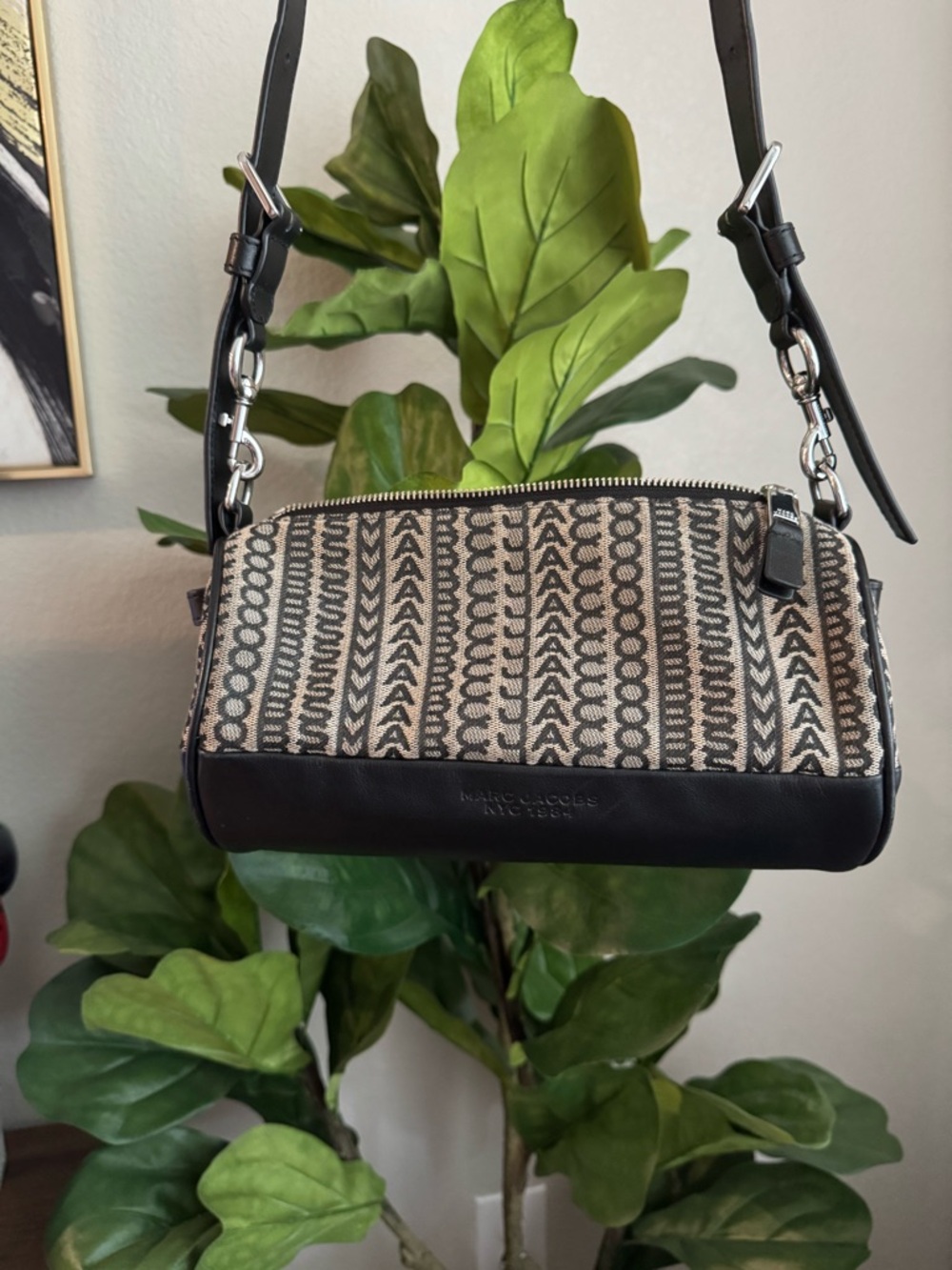 Marc Jacobs Black and Beige Patterned Jacquard Crossbody Bag